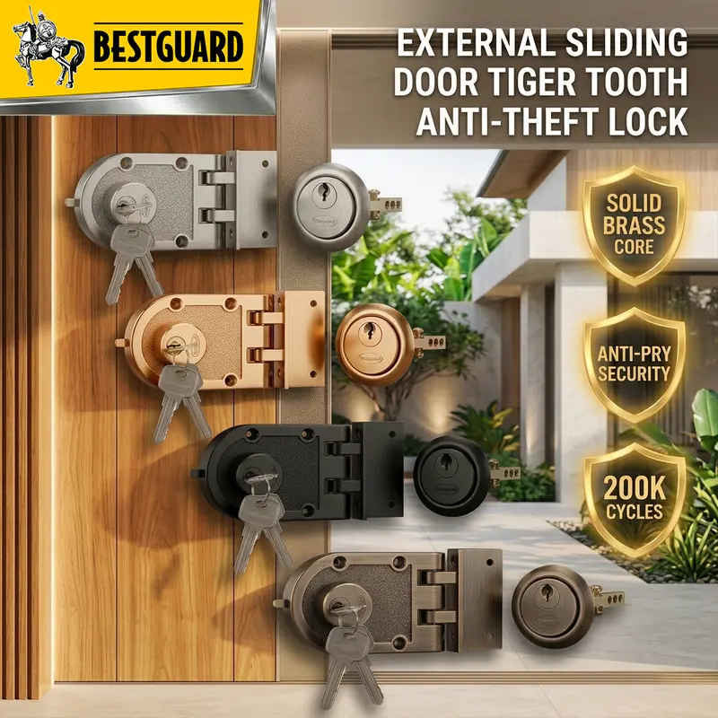 BESTGUARD External Sliding Door Tiger Tooth Anti-Theft Lock | Solid Brass Core Anti-Pry Security Gate Lock