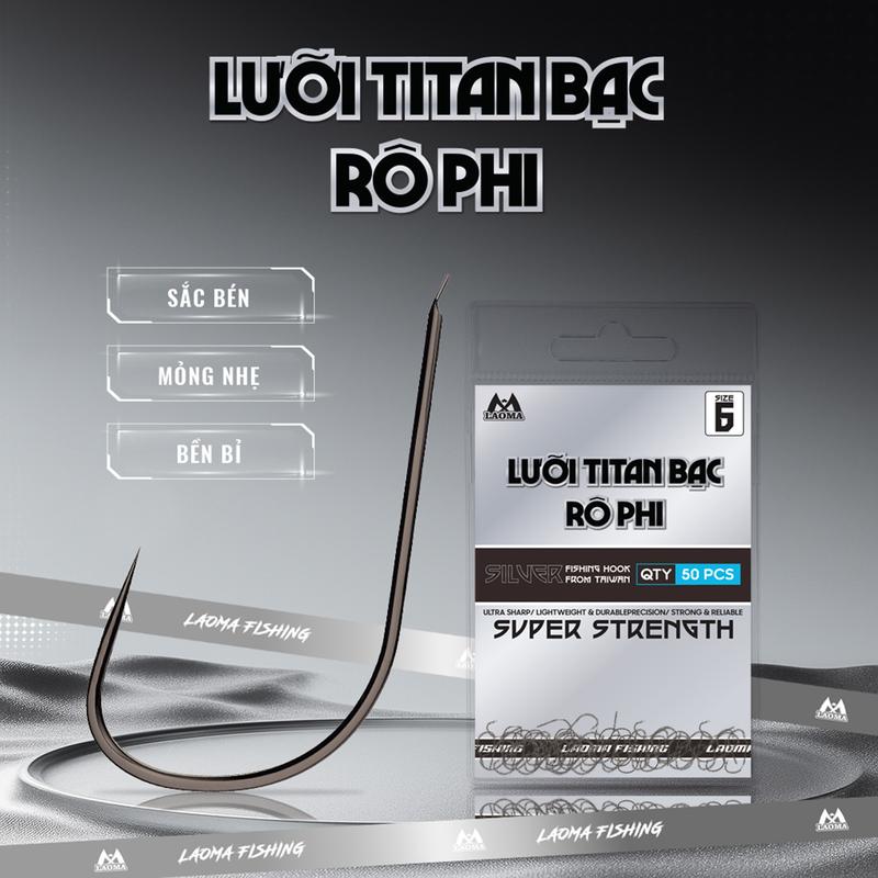  Lưỡi Titan Bạc Rô Phi - Lưỡi Không Ngạnh - Túi 50 Lưỡi - Lưỡi Câu Đài - LAOMA FISHING 