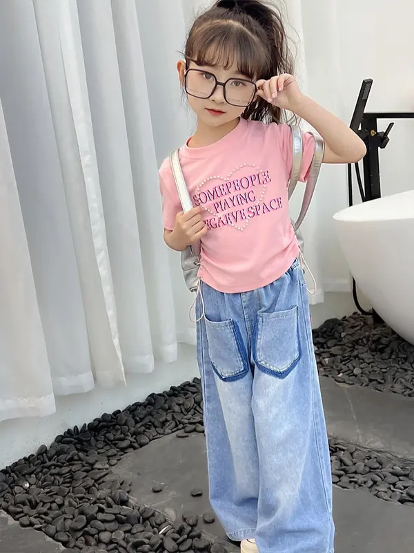 Setelan Jeans Anak Perempuan One Set Celana dan Kaos Korea Style 2-8 Tahun 7
