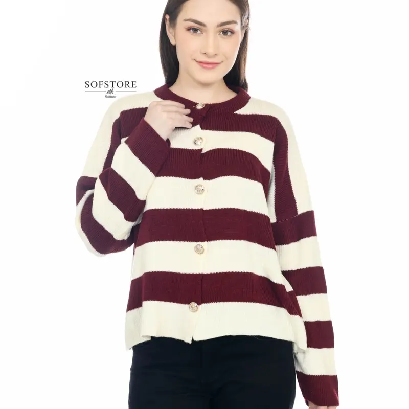 ALINE Stripe Cardigan Knitwear Oversize Bahan Rajut Premium Tebal Atasan Wanita 3