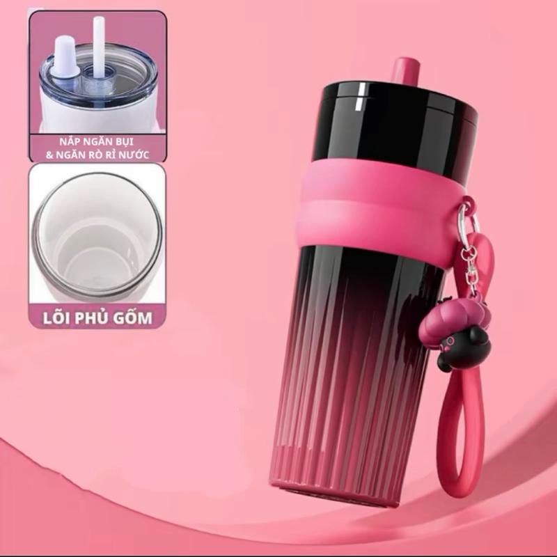 Ly Giữ Nhiệt Tráng Sứ Innox 316 Dung Tích 750ml Giữ Nhiệt Lâu 10h-15h Tặng Túi Trong & Cọ Ống Hút Màu Hồng Đen Trắng