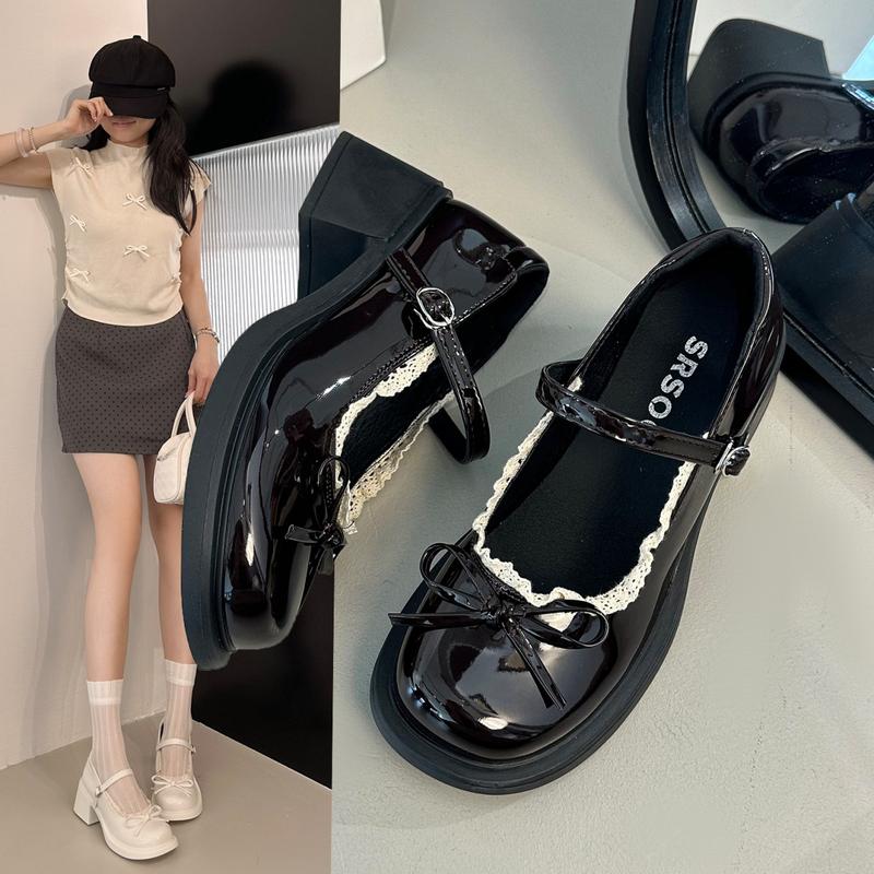  Giày Đốc Nữ Đế Cao 5P Tiểu Thư Đính Nơ Xoè Viền Ren Phong Cách Hàn Quốc 