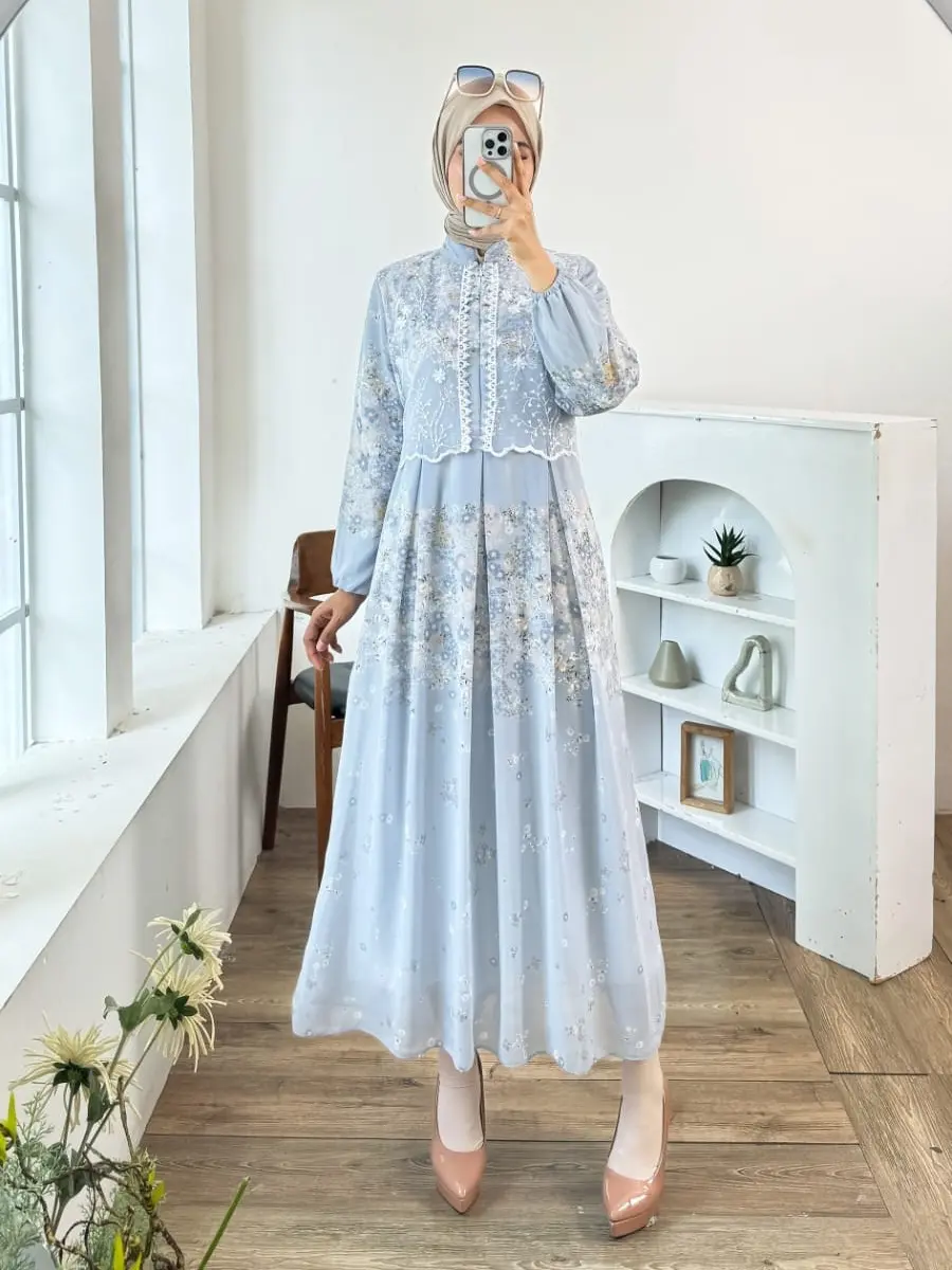GLAMO.ID - 39F Rella Dress Wanita Lengan Balon Longsleeve Vest Outer Dress Panjang 128cm TB 155cm