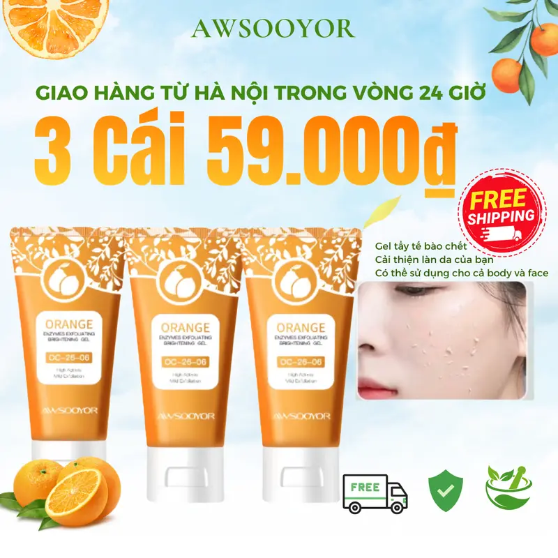 Gel Tẩy Tế Bào Chết AWSOOYOR Màu Cam, 50g, Dưỡng Ẩm và Làm Sạch Da, Thích Hợp Cho Nam Nữ, Làm Sạch Nhẹ Nhàng, Tẩy Tế Bào Chết Mặt