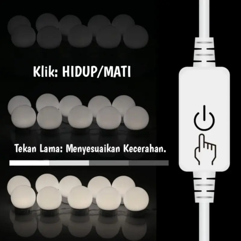 Lampu LED Meja Rias Make UP Lampu Kaca Rias Vanity Mirror Light 10Bohlam 5Warna