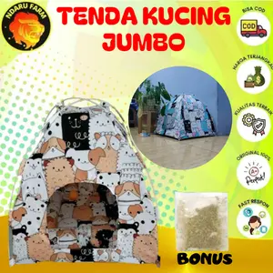 Tenda Kucing Besar Jumbo Lipat Motif Kucing Include Bantal Tempat Tidur Rumah Furniture Hewan
