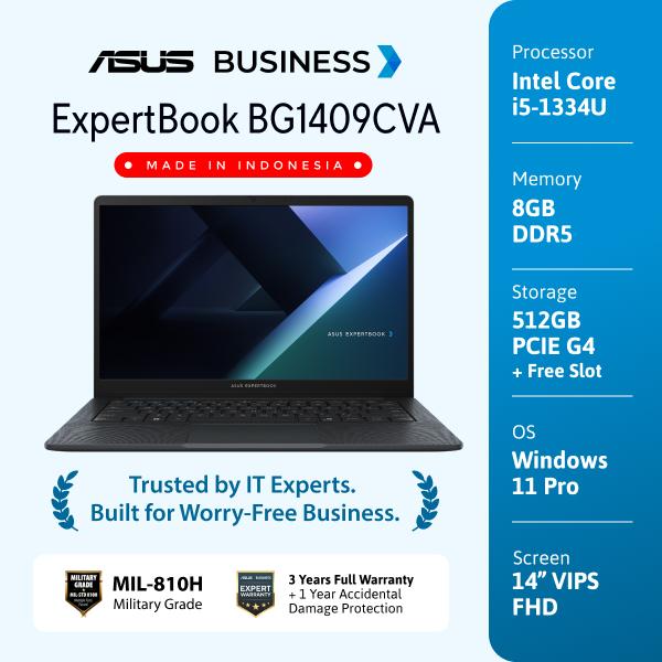 ASUS ExpertBook BG14 [BG1409CVA-S65850X] I5-1334U 8GB 512GB Windows 11 Pro M365 Warranty 3Y Fingerprint Backlit KB BAG,BACKPACK,TKDN+BMP>40%