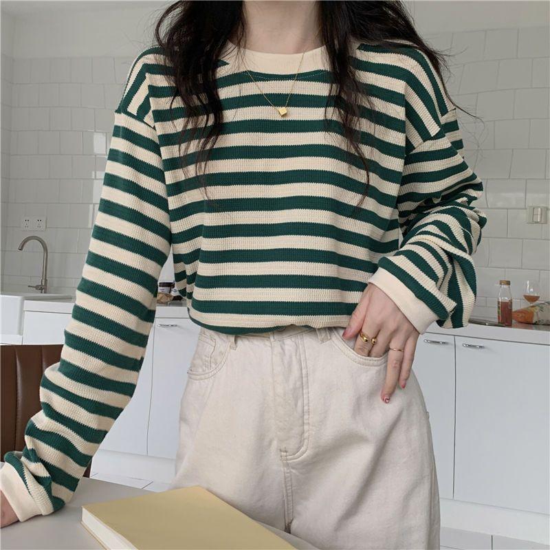 Product Introduction of Áo Thun Kẻ Sọc, Dài Tay, Dành Cho Nữ, Áo Nỉ Mùa Thu, Áo Lót Dệt Kim, Thiết Kế Đẹp, Áo Rộng Nhỏ Độc Đáo 10