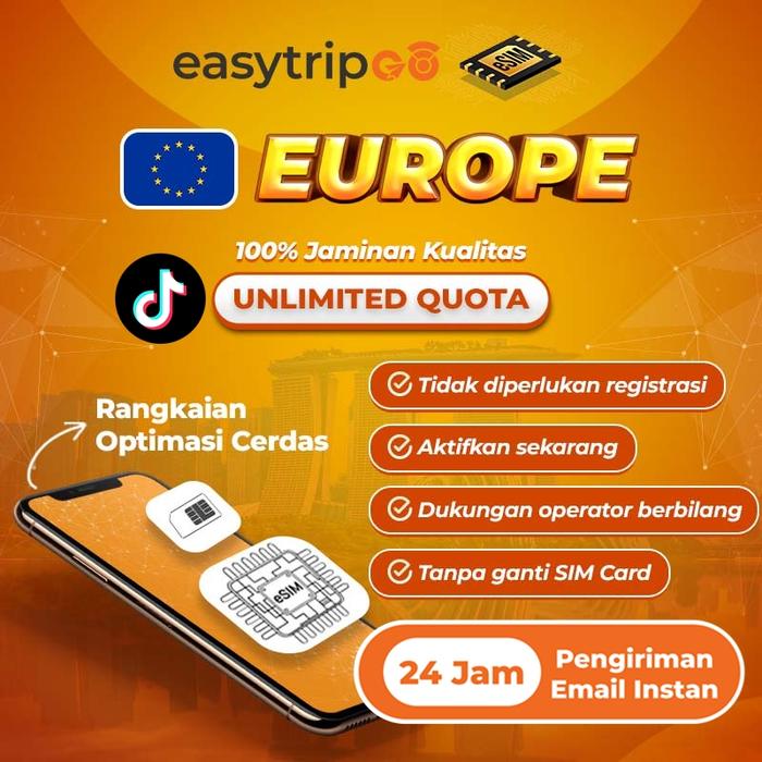 Gambar Easytripgo eSIM Eropa 36 Negara Daily Kuota Unlimited Data | eSIM Travel Europe Unlimited | eSIM Eropa | eSIM Europe Support TKTK - 500MB/HARI, 1 HARI dari Easytripgo Indonesia Kota Tangerang Tokopedia
