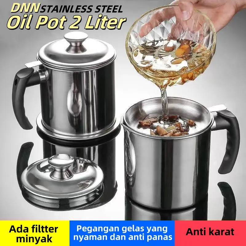 Oil Pot Saringan Tempat Minyak 1200ml Stainless Steel No Drip No Mess / Wadah Minyak Goreng