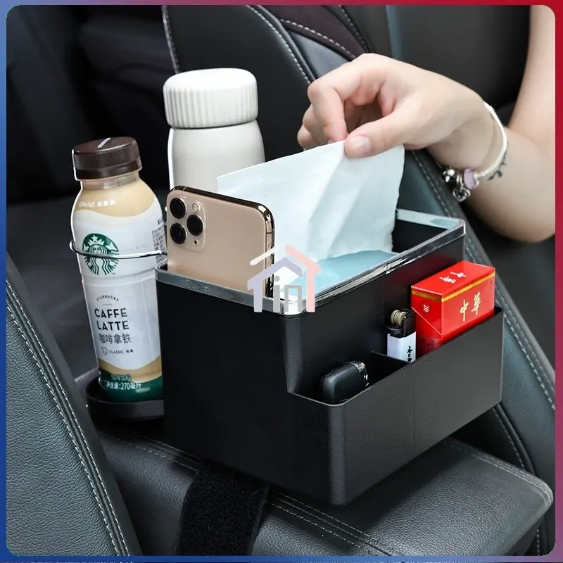Kotak Tisu Mobil/ Tempat Tisu Mobil Meningkatkan / Car Seat Organizer Besar / Storage Box Mobil/Botol Minum Storage Mobil / 2pc Cup Holders