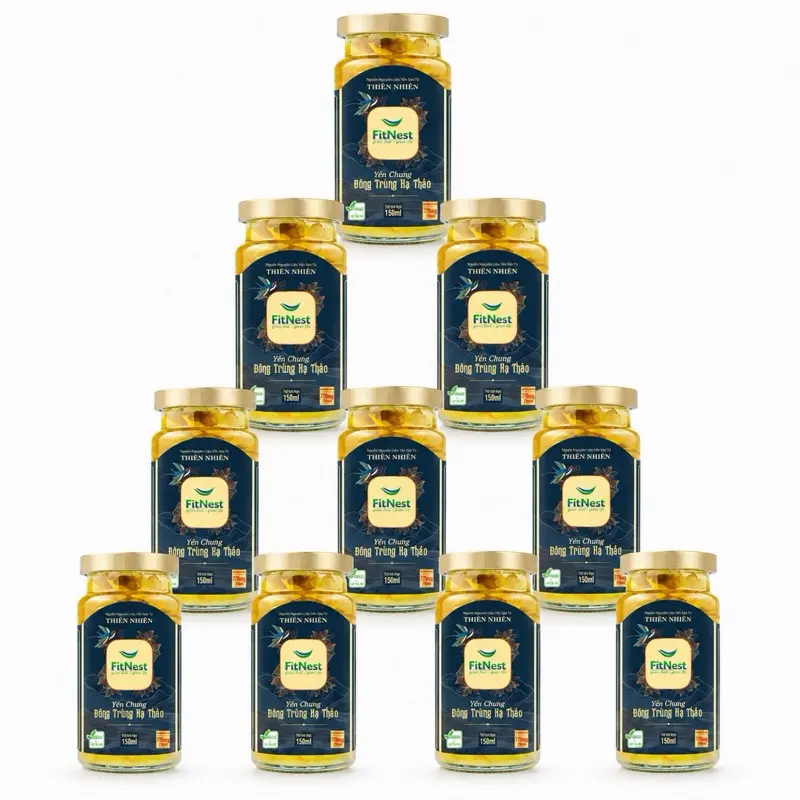 ( Combo 10 Lọ Trơn ) FitNest Yến Chưng ĐÔNG TRÙNG HẠ THẢO – 150ML/LỌ - 770mg Yến Tươi - bổ sung sức khoẻ
