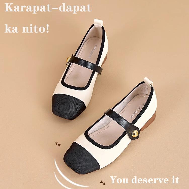 French Flat Shoes For Women two tone Mary Jane flat shoes Square ...