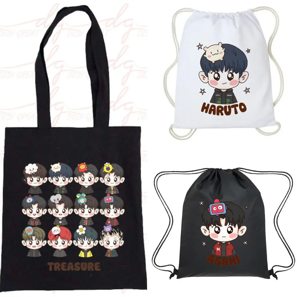 Totebag Treasure Truz Chibi Lucu Kpop Korea Tas Serut Kanvas Wanita Aesthetic Cewek
