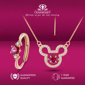 OS1-S420 Set Kalung dan Cincin Wanita Cranberry Jewelry Red Ruby Premium Lapis Emas 18k Anti Luntur Anti Berubah Warna Garansi 1 Tahun Resmi Size Adjustable Kualitas Grade Terbaru Aksesoris Perhiasan Cincin Nikah Permata VVS1 Elegan COD