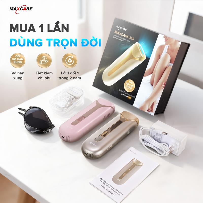 Máy Triệt Lông Mini MAXCARE M2,M3 Triệt Lạnh Toàn Thân, Đầu Triệt Băng Lạnh Êm Ái Như ở Spa, Bảo Hành 24 Tháng