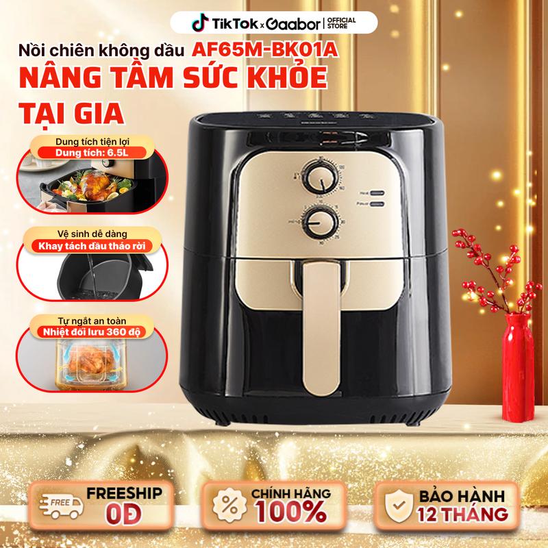  Flash Sale | Nồi chiên không dầu Gaabor AF65M-BK01A dung tích 6.5 lít dùng cho gà vịt nguyên con dưới 1600g công suất 1400w lòng nồi chống dính điều khiển cơ học Nấu ăn cooker noi chien gaabor nướng lò nướng hấp sấy air fryer 