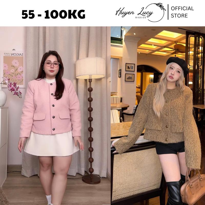  ÁO KHOÁC DẠ TWEED LÔNG XÙ nữ bigsize dạ 2 lớp cao cấp đi tiệc đi chơi noel Tết chụp ảnh sang chảnh cá tính có size tới 100kg Huyền Lucy Bigsize 