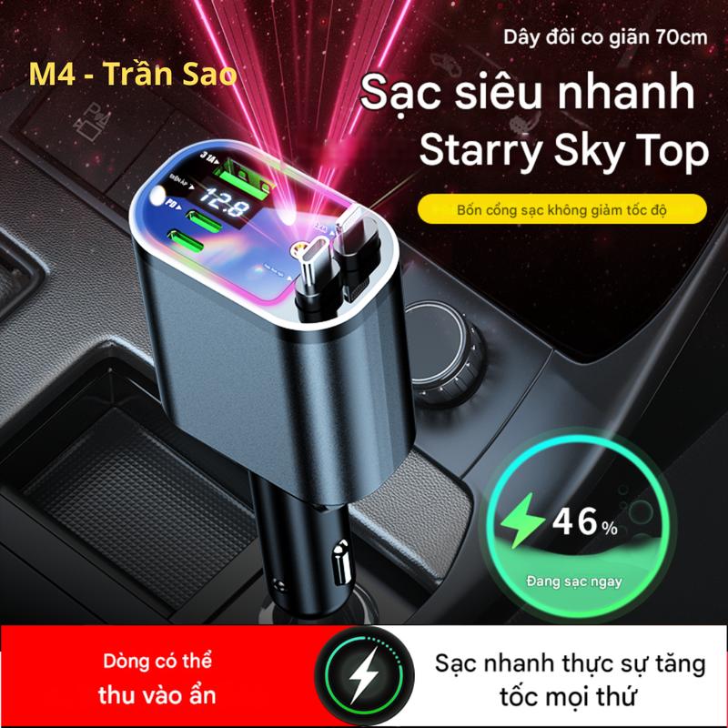  Tẩu sạc nhanh 120W cho ô tô xe máy tích hợp 4 trong 1 dây cáp có thể kéo dài thu gọn an toàn cho xe 