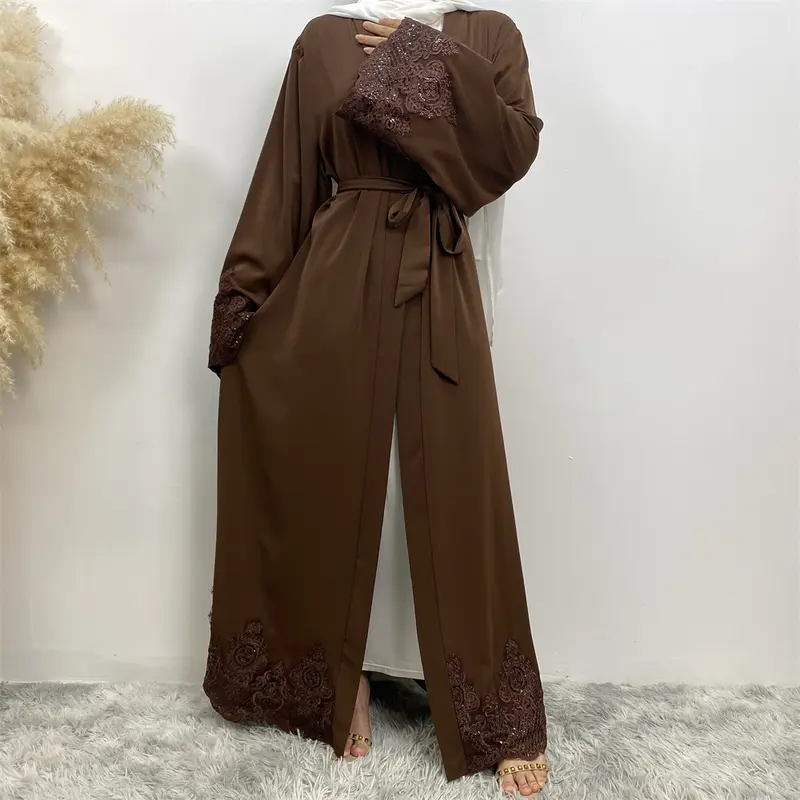 1989#  New fashion lace applique loose cuff open abayas 5 colors 5