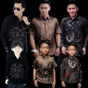 KEMEJA PRIA FORMAL LENGAN PANJANG AYAH DAN ANAK PEKALONGAN MOTIF KERIS COKLAT Batik Katun cuci kering size- (m)      [bb 50kg]