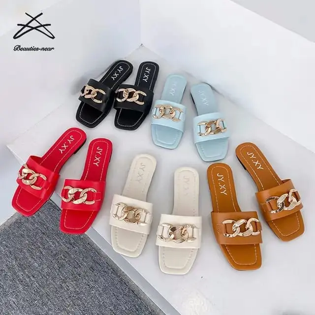 Sandal Teplek Wanita motip rantai/ Sandal Flat Termurah/ Sandal Model Terbaru Sendal