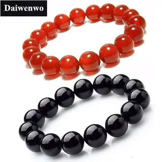 Natural Stone Red and Black Agate Beads Bracelet Women Man Couple Gift 6-12mm