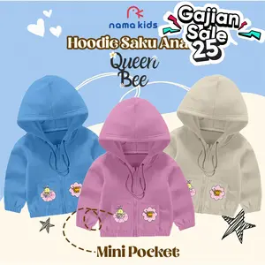 Sweater Anak Zipper Risleting Sablon Queen Bee Lucu Sweater Hoodie Anak Mini Pocket Saku Sablon Murah