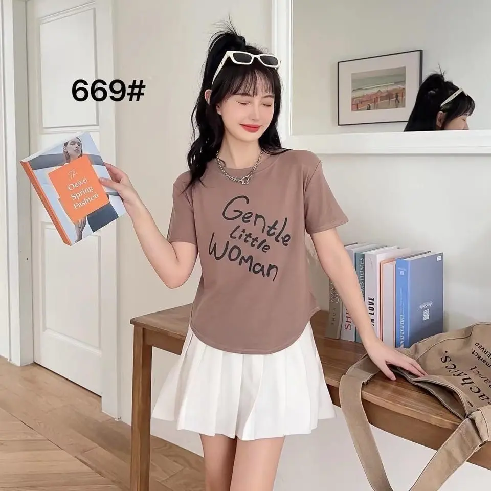 Kaos import bahan katun wanita crop bahan adem