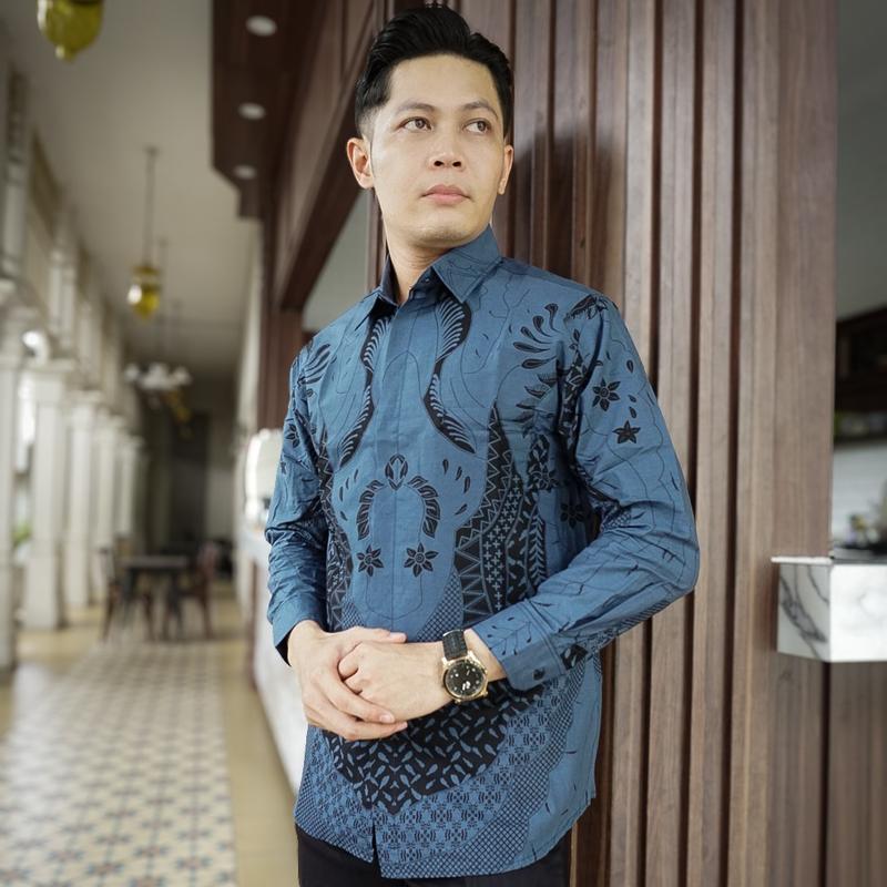 Batik Barata 2 katun slimfit kemeja denim pria premium Formal Motif Nyaman Panjang Kain Kerja Baju Hitam Biru Hem Casual Pendek Kantor Navy Cowok Distro kemeja  paspampres  original 1