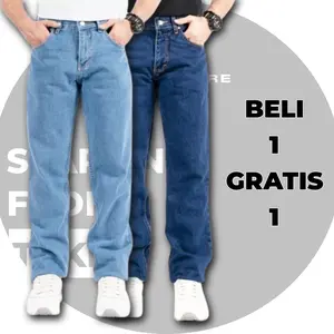 Promo Beli 1 Gratis 1 Celana Standar Reguler Jeans Panjang Pria Bahan Halus Tidak Melar