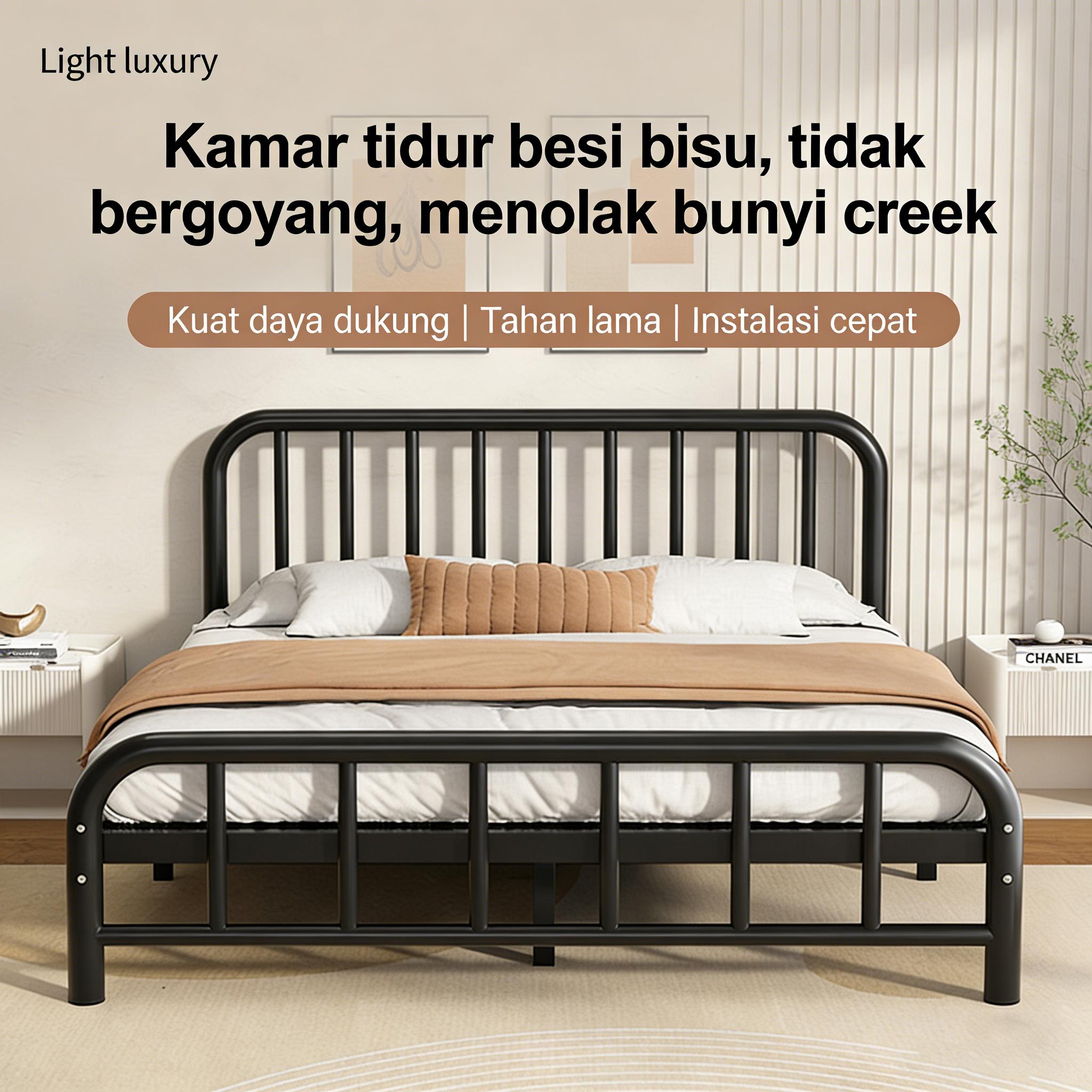 TETE_4 Ranjang Besi Tempat Tidur Dipan Tempat Tidur Ranjang Besi Dipan Besi Divan Besi Dipan Kasur Furniture Ranjang Besi Tempat Tidur Dipan Tempat Tidur Ranjang Besi Dipan Besi Divan Besi Dipan Kasur Furniture  Hitam/180×200×30CM [ Garansi lima tahun ]