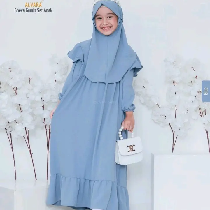 drees anak dengan set hijab RN_gamis manasik anak Airflow Crinkle Kerudung 2