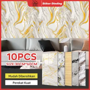 10Buah Stiker Dinding Tekstur Marmer Berkualitas Tinggi 30 * 60cm Stiker Lantai Busa Tahan Air Stiker Ruang Tamu / Lantai / Kamar Mandi / Dapur Berperekat Wallpaper Sticker