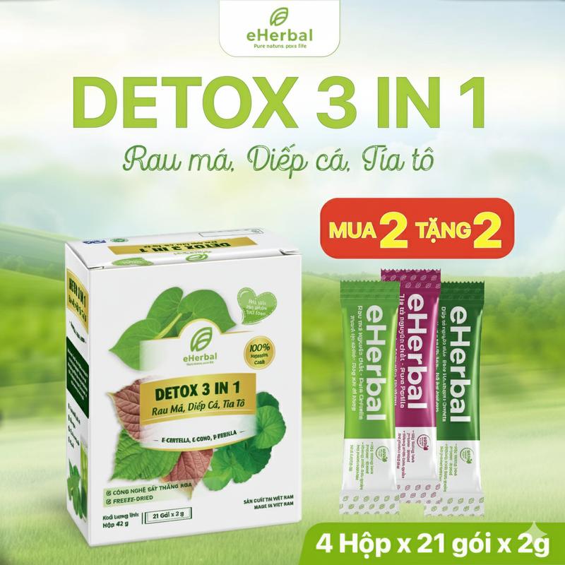 [COMBO 2 TẶNG 2] eHerbal Pure Detox 3in1 Rau Má Diếp Cá Tía Tô (4 hộp 84 gói) - Thiên Nhiên - An Toàn - Lành Tính