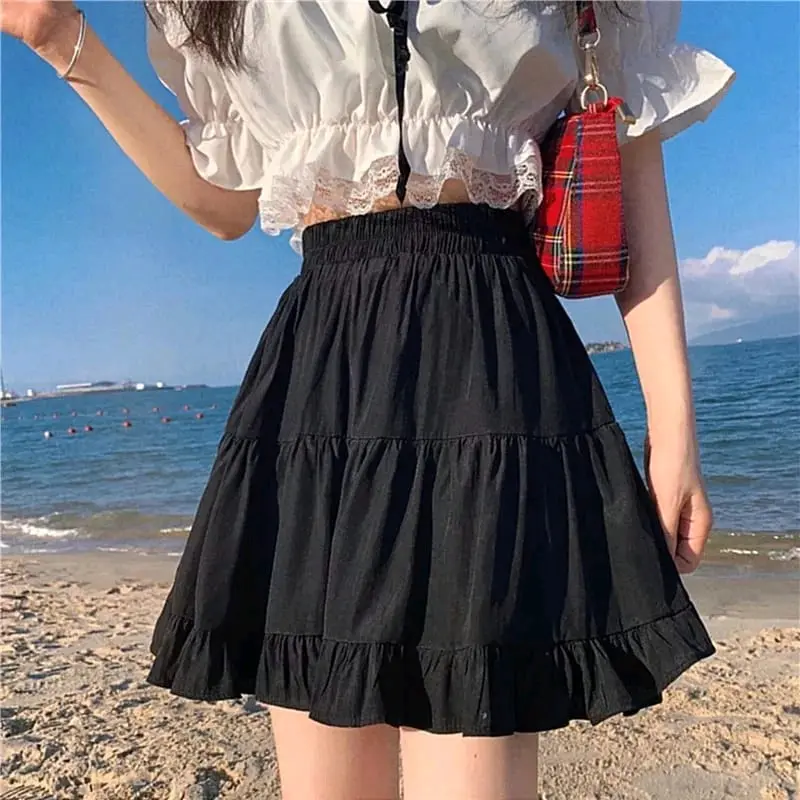 Bawahan Wanita Rok mini rufle susun 3 sexy elegan kekinian Karet Melar Nyaman