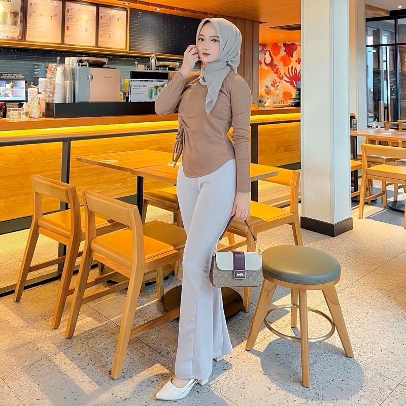 Gayanti - Evelyn Flare Pants Scuba - Highwaist Cutbray Pinggang Karet Premium Celana Fit 7