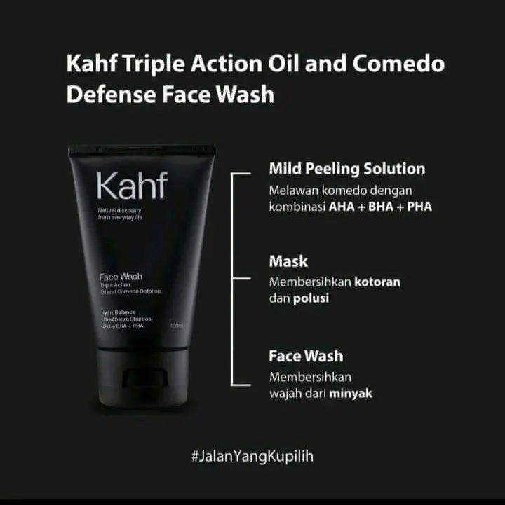 Kahf Hitam Triple Action Oil And Comedo Defense Original 100ml Face Wash. Membersihkan Kotoran Angkat Minyak dan Komedo. Facial Pria Muka