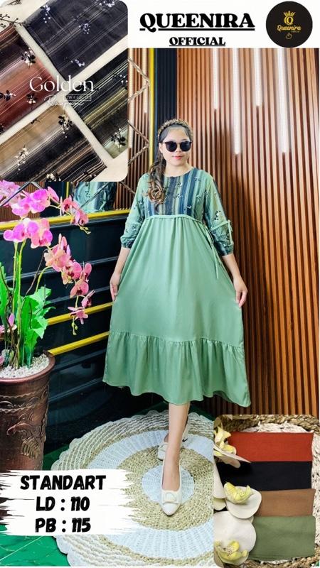 QUEENIRA_Daster kombinasi tangan balon full tali Busui Rayon premium Dress Wanita