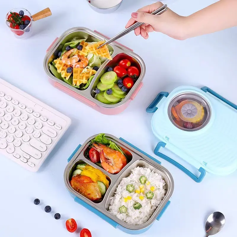 1000ml kotak makan stainless 3 sekat+tempat sup 200ml /Lunch box stainless tahan panas dan anti tumpah 7