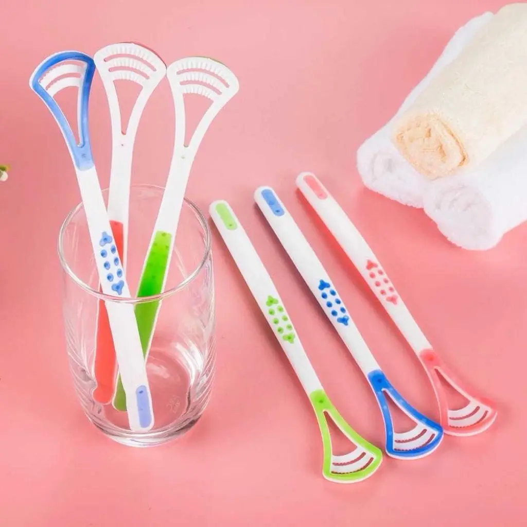 Alat Pembersih Lidah Model Baru - Warna Acak, Desain Double Effect, Bahan PP + Silicone