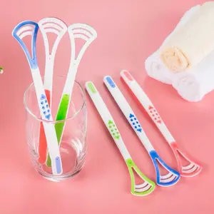 Alat Pembersih Lidah Model Baru - Warna Acak, Desain Double Effect, Bahan PP + Silicone