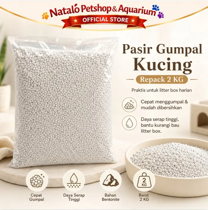 Pasir Gumpal Kucing 2KG Bentonite Repack Cat Litter Wangi Random