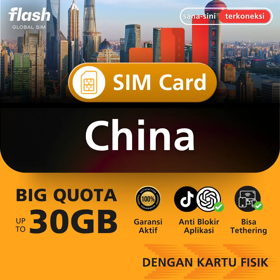 Flash SIM Card China Big Quota (Kartu Perdana Cina, Simcard Shanghai, Simcard Beijing, Simcard Shenzhen, Simcard Guangzhou)