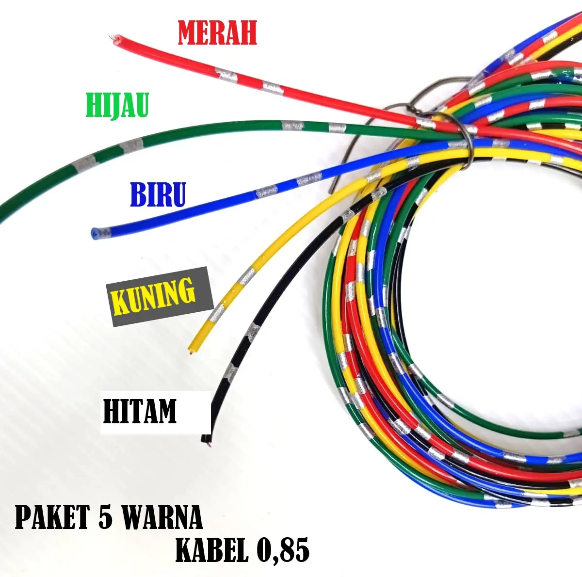 Kabel Listrik RGB 5 Warna 1M, 2M, 3M , 5M, Kabel Otomotif Multicolor , Diameter 0.85mm Kabel Body bintik 0.85 mm Kelistrikan Mobil Motor paket 5 warna