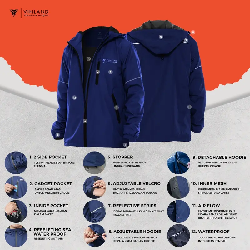 Jaket Big Size Pria Jumbo  3XL 4XL 5XL 6XL | Anti Air Taslan Polyester Model Resleting | Jacket Vinland Aerglo 2