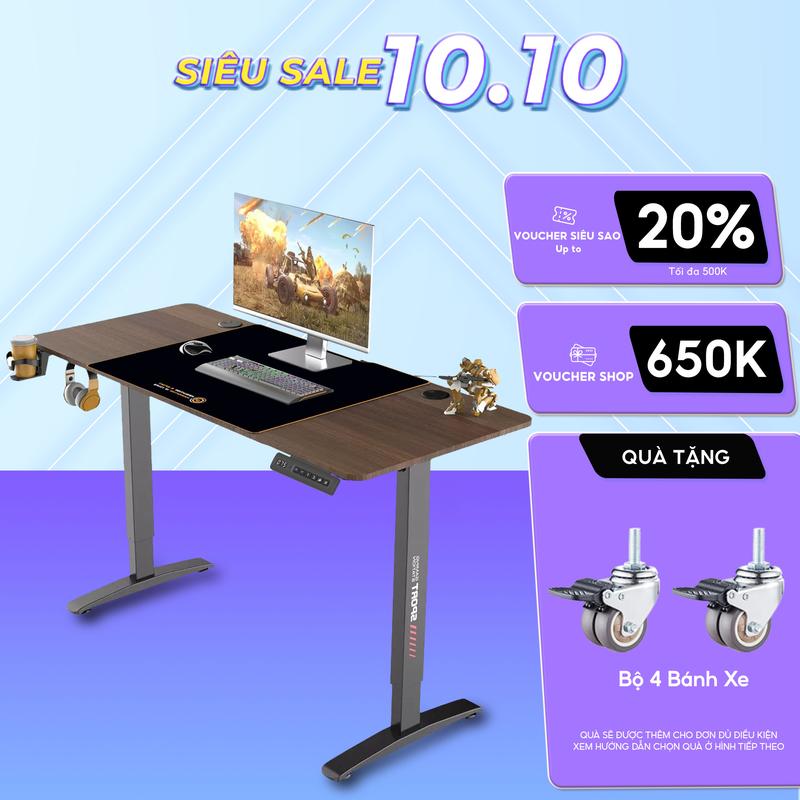 Bàn Nâng Hạ Chiều Cao iCockpit 1460. Bàn thông minh tăng giảm chiều cao tặng kèm hook để ly, móc tai nghe, thảm lót chột