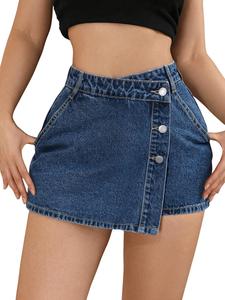 Falda jeans para mujer de cintura alta con botones delanteros y bajo asimétrico, jeans casuales, cómodos y estilosos