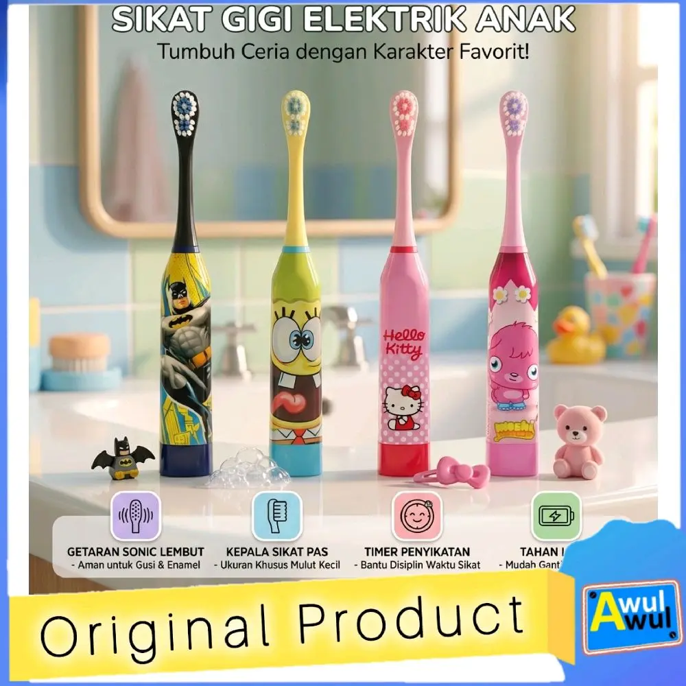 Sikat Gigi Elektrik Getar untuk Anak-anak Sikat Lembut dan Aman untuk Gusi