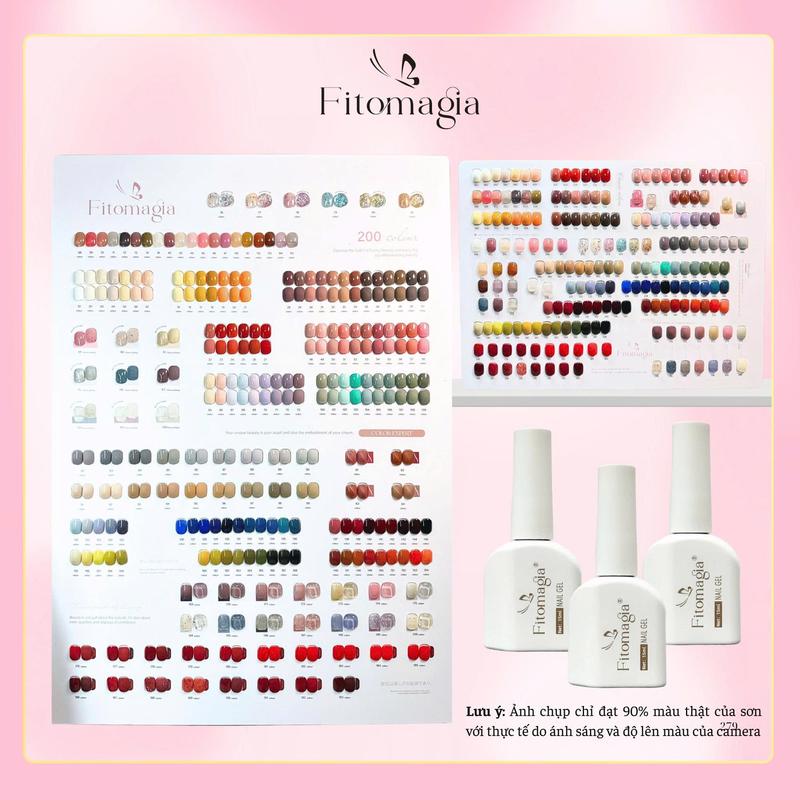 TẶNG BASE & TOP Set sơn Gel Thạch Nhũ FITOMAGIA 200 Màu Đặc Mướt + Tặng Kèm 2 Bảng Màu + Khung Gỗ Trưng Bày Nữ